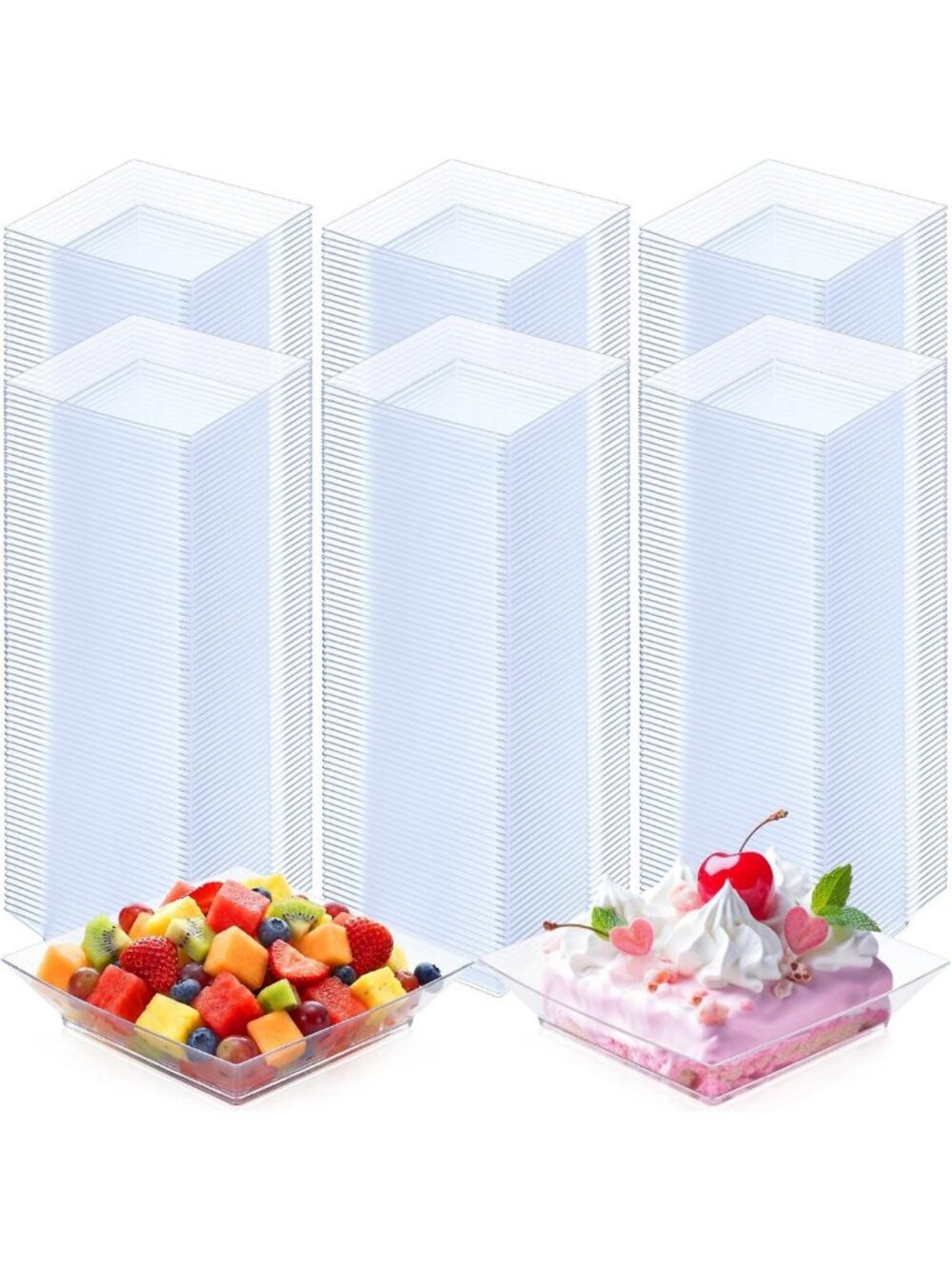 200 Mini Clear Square Dessert Plates - 3.54" for Parties, Events & Catering